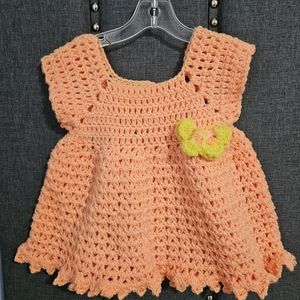 Crochet Short Sleeve Dress Handmade Butterfly Buttons